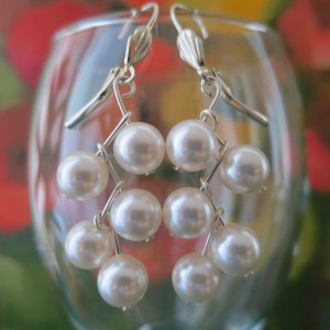 Auskari ar baltām Swarovski kristālu pērlēm "White crystal ", sudraba pārklājums, pērles diametrs-8mm